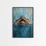 Swimmer Strength Canvas Print | Athlete Wall Art | Motivational Sports Painting | Modern Home Decor | Blue Water Abstract