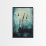 Golden Reeds Framed Canvas Print Minimalist Nature Art Tranquil Landscape Wall Decor Modern Aesthetic Living Room Home Gift