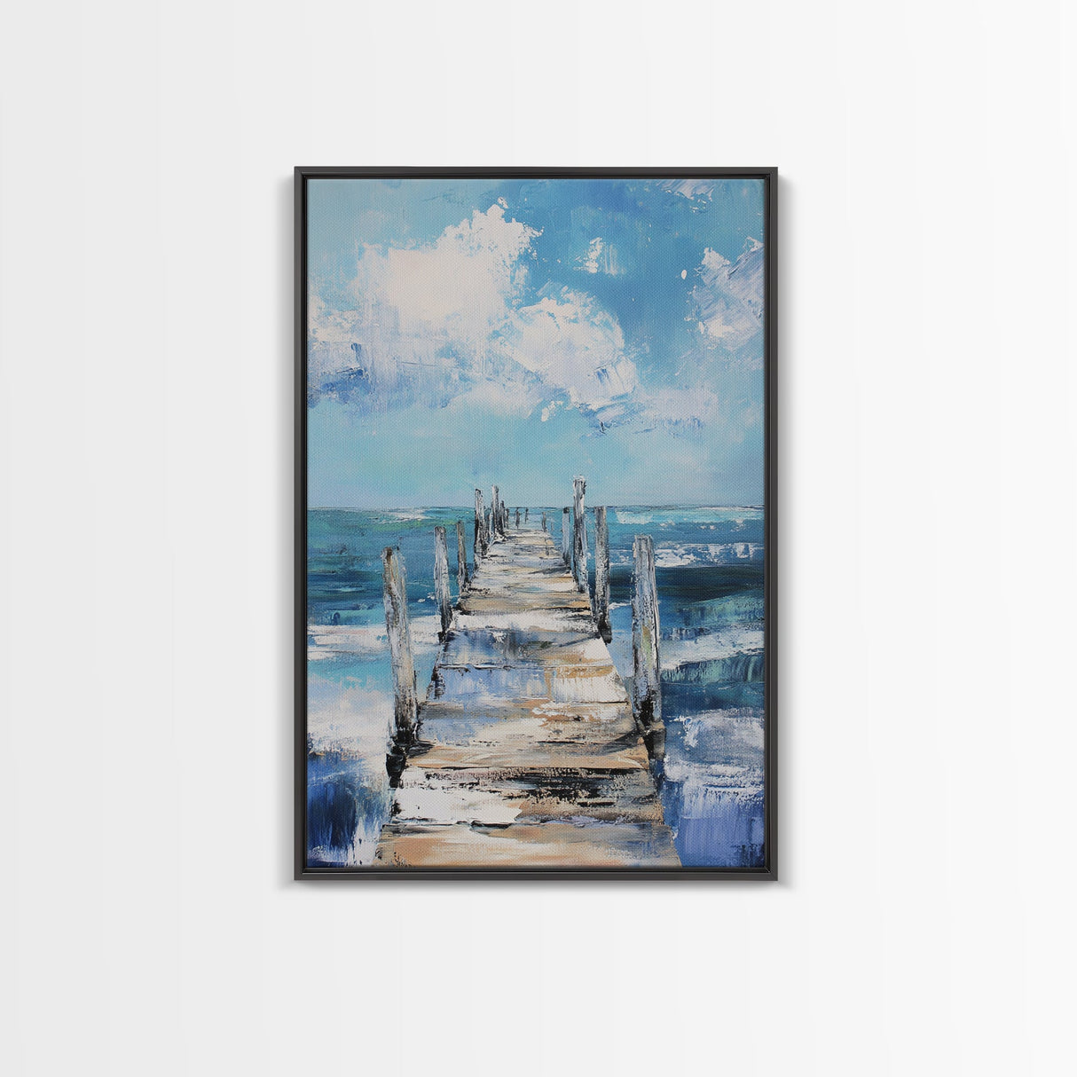 Wooden Pier Canvas Print Coastal Wall Art Beach House Decor Serene Ocean Painting Nautical Living Room Modern Home Gift