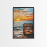 Sunset Over Ocean Canvas Print | Serene Seascape Painting | Coastal Home Decor | Beach House Wall Art | Nautical Artwork