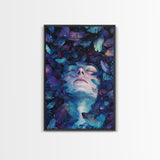 Dreamy Blue Feathers Canvas Print | Ethereal Surreal Art | Boho Bedroom Decor | Unique Abstract Painting | Cosmic Wall Art
