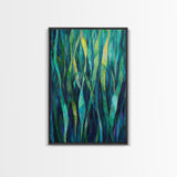 Moody Forest, Abstract Nature Art, Botanical Prints, Green Wall Art, Rustic Decor, Extra Wide Art, Framed Canvas Print, Gift Idea