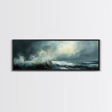 Stormy Ocean Waves Framed Canvas Print Dark Seascape Art, Moody Coastal Decor, Large Nautical Painting, Office or Living Room Art