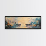 Misty Bridge Framed Canvas Print, Dreamy Lake Landscape Wall Art, Autumn Home Decor, Romantic Nature Painting, Serene Wall Artwork