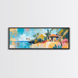 Tropical Beach Hut Painting, Vibrant Coastal Paradise Wall Art, Colorful Island House Decor, Living Room Aesthetic, Canvas Print