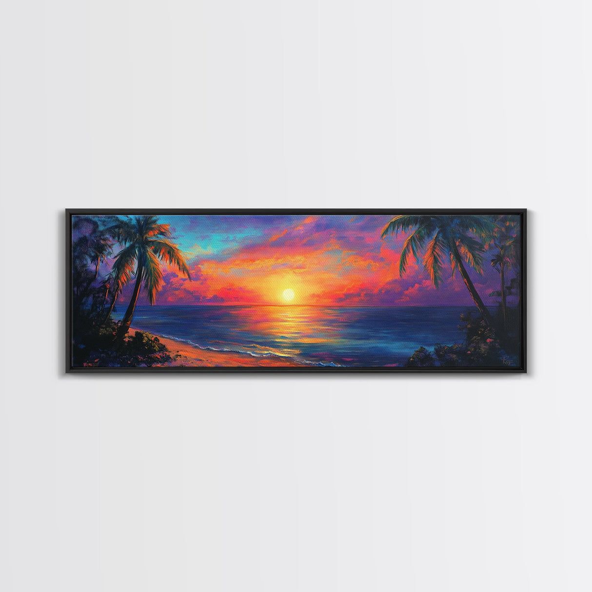 Tropical Sunset Paradise Framed Canvas Print Vibrant Beach Wall Art Palm Tree Coastal Decor Living Room Bedroom Gift Idea