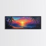 Tropical Sunset Paradise Framed Canvas Print Vibrant Beach Wall Art Palm Tree Coastal Decor Living Room Bedroom Gift Idea