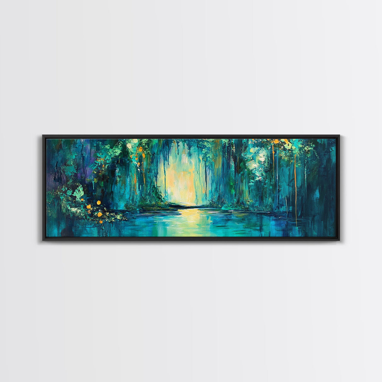 Magical Forest Lake Framed Canvas Print Fantasy Nature Wall Art Mystical Greenery Home Decor Living Room Office Gift