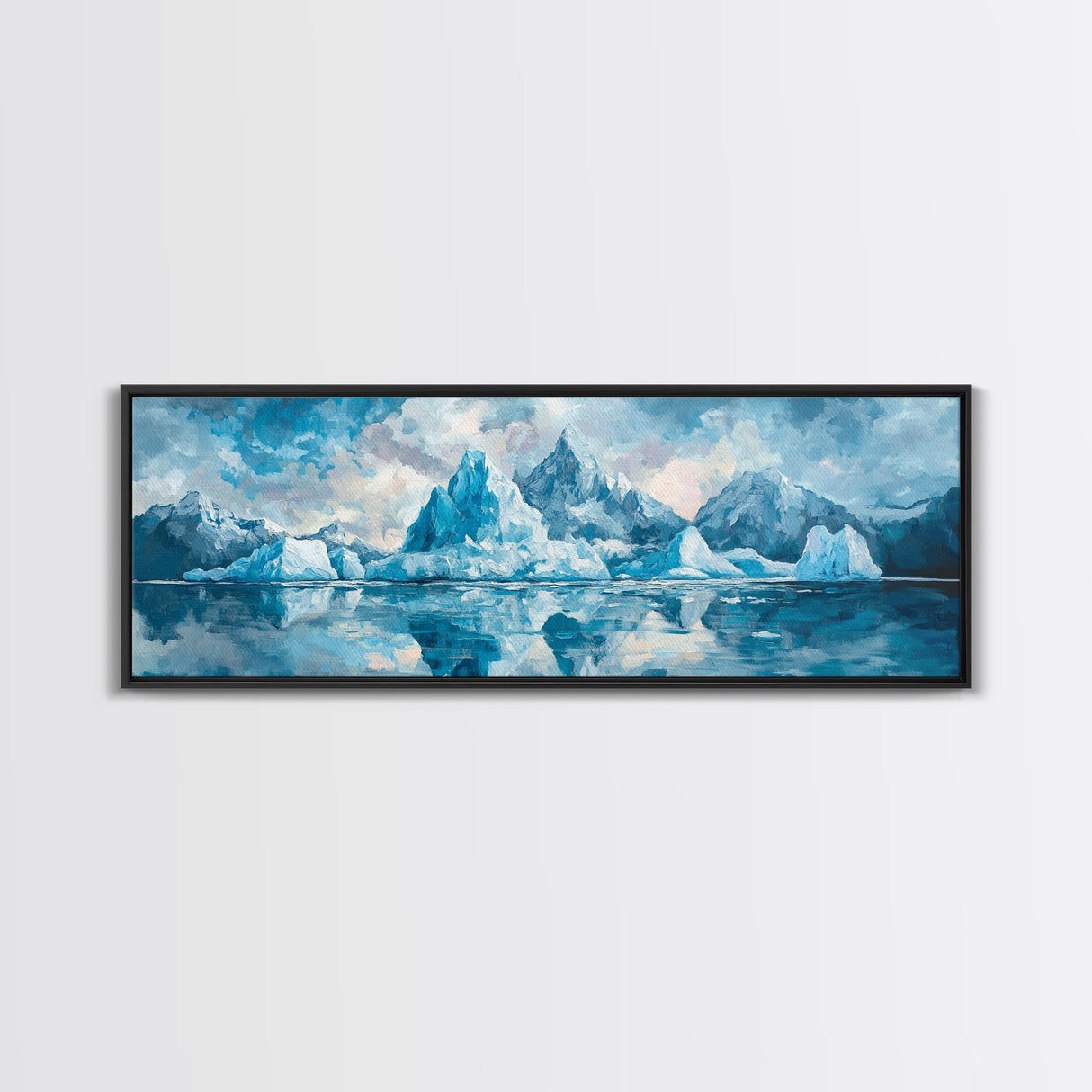 Iceberg Mountain Reflection Canvas Print, Arctic Nature Wall Art, Cool Blue Home Decor, Large Landscape Painting, Modern Office Art