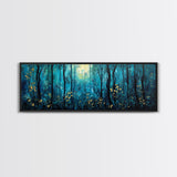 Moonlit Forest Wall Art, Mystical Woodland Painting, Dark Blue Nature Art, Enchanted Trees, Cozy Cabin Decor, Bedroom Wall Art