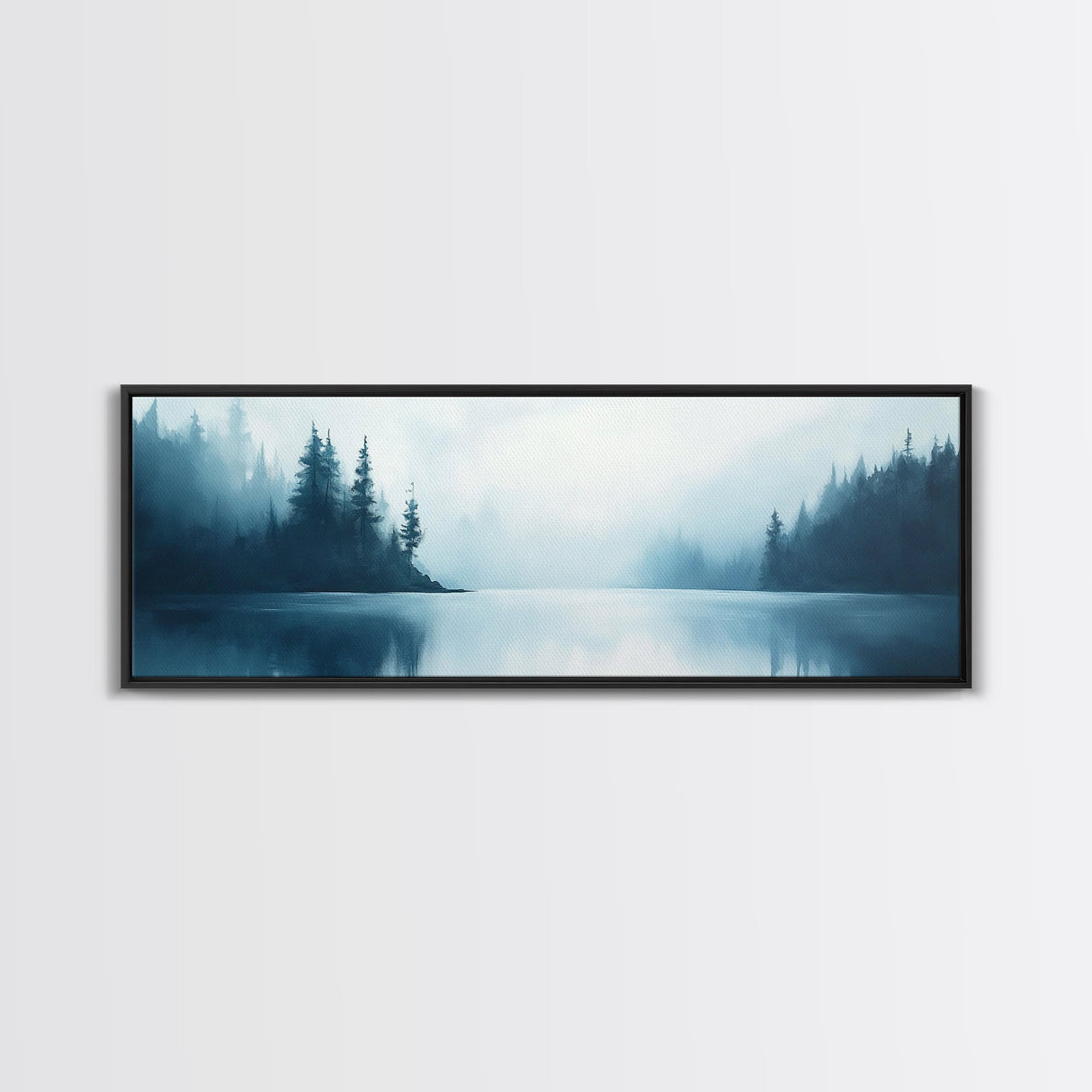 Misty Lake Forest Art, Moody Nature Painting, Blue Foggy Landscape, Tranquil Cabin Decor, Scandinavian Wall Art, Bedroom Art