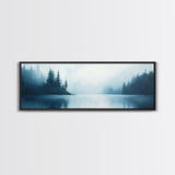 Misty Lake Forest Art, Moody Nature Painting, Blue Foggy Landscape, Tranquil Cabin Decor, Scandinavian Wall Art, Bedroom Art