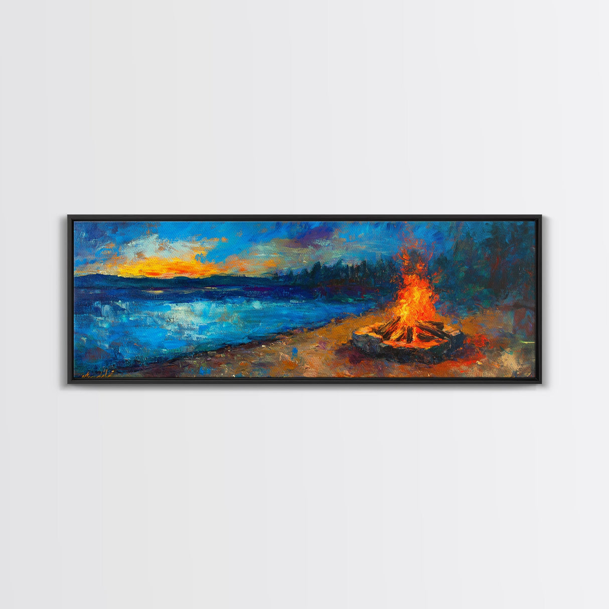 Cozy Campfire Night Painting, Rustic Cabin Decor, Warm Autumn Wall Art, Outdoor Adventure Art, Living Room Wall Art