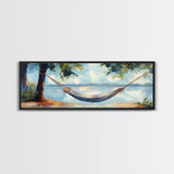 Relaxing Hammock Lake Scene, Tranquil Coastal Art, Serene Nature Painting, Boho Wall Decor, Minimalist Bedroom Art