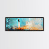 Lighthouse Cliff Seascape Art, Coastal Landscape Painting, Ocean View Home Decor, Modern Nautical Wall Art, Large Living Room Art