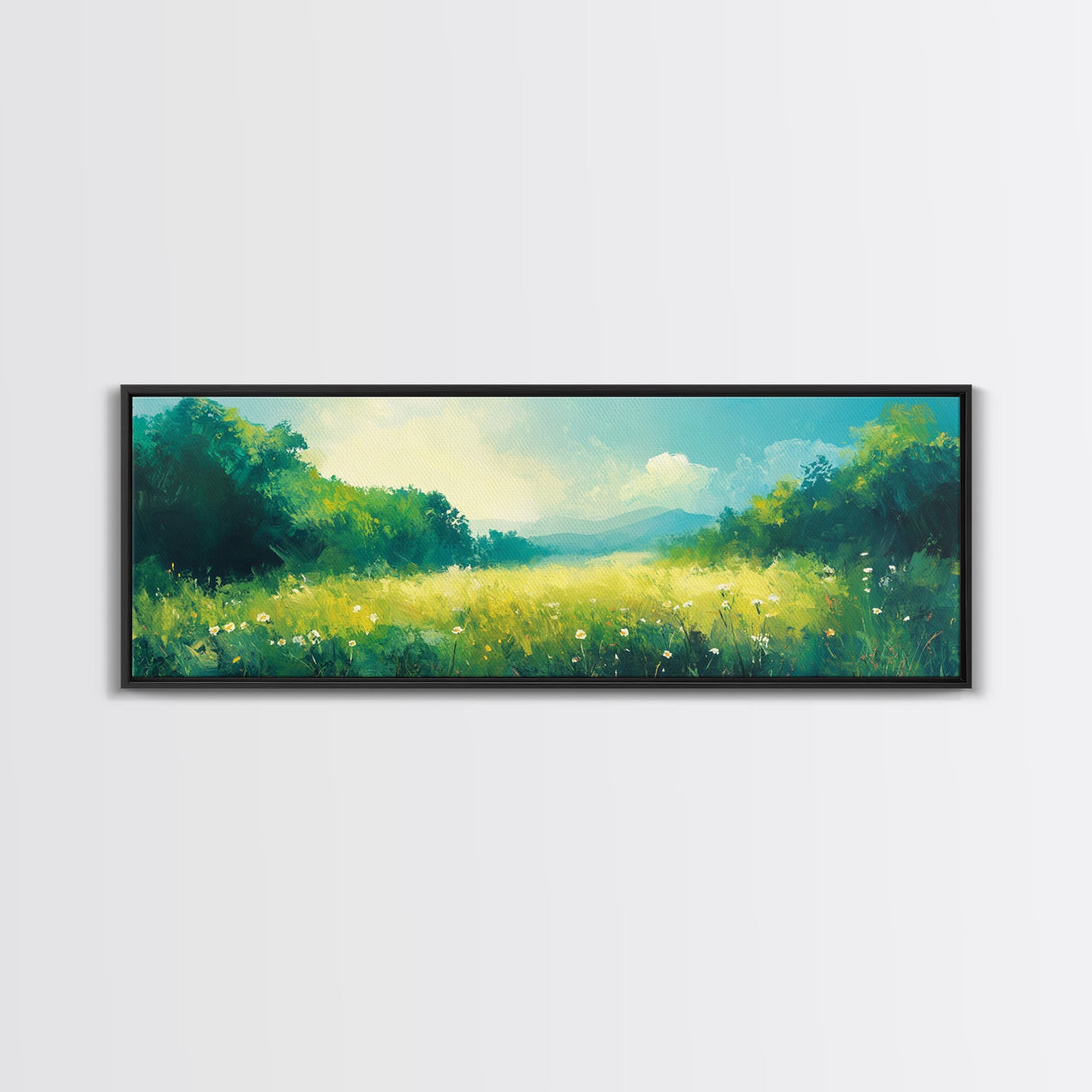 Serene Meadow Landscape Framed Canvas Print Nature Wall Art Impressionist Painting Summer Home Decor Bedroom or Office Wall Accent