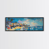 Tropical Beach Houses Framed Canvas Print Coastal Wall Art Vibrant Colorful Painting Modern Decor Large Art Living Room Office Art