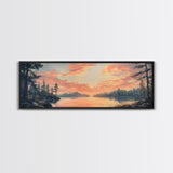 Sunset Lake Reflection Framed Canvas Print Autumn Landscape Warm Tones Nature Wall Art Rustic Cabin Decor Bedroom Living Room