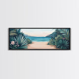Secluded Beach Path Canvas Print Tropical Escape Painting Nature Coastal Wall Art Calm Ocean Scene Large Wall Art Living Room