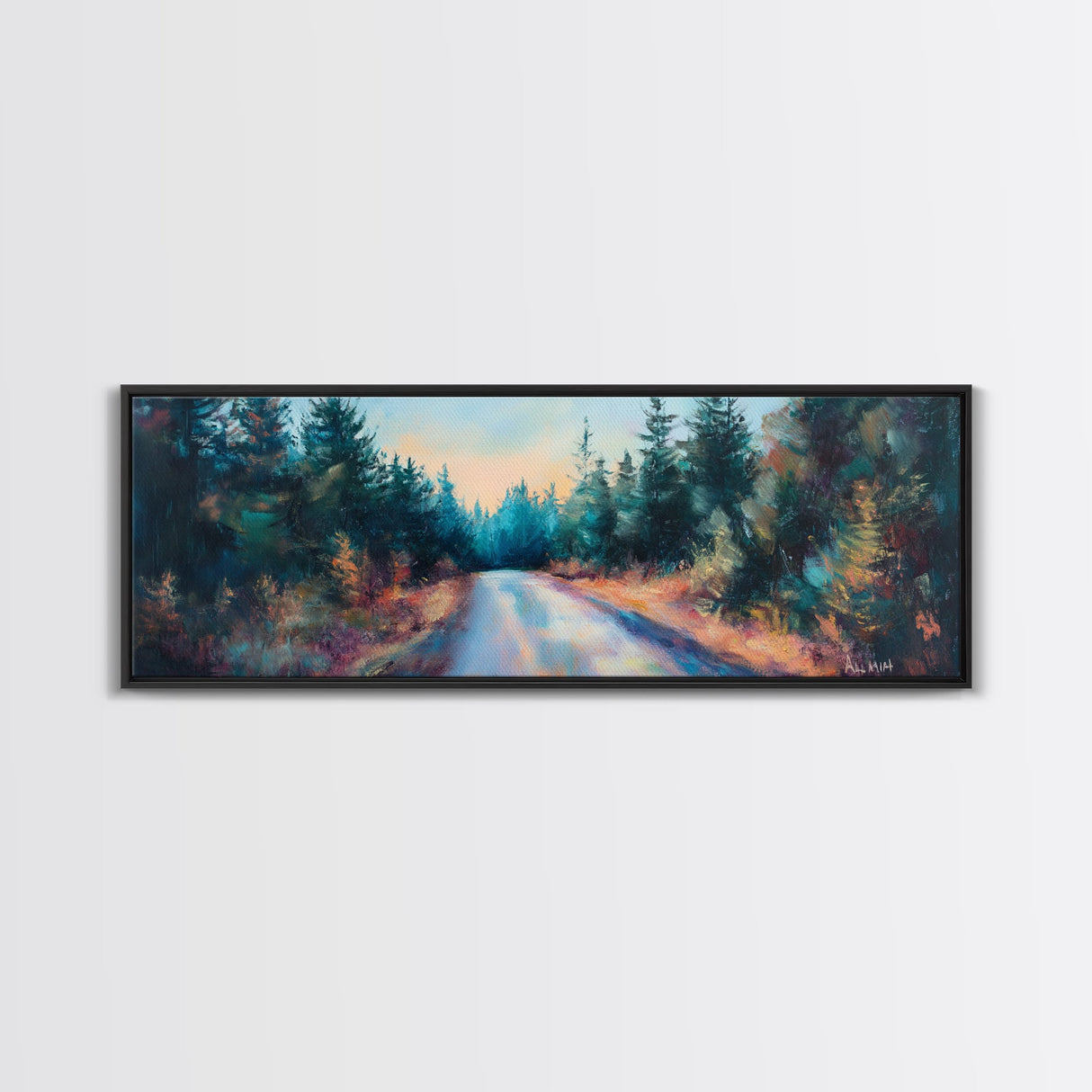 Enchanted Forest Road Canvas Print Moody Woodland Painting Autumn Trees Dark Nature Wall Art Warm Tones Bedroom Living Room Decor