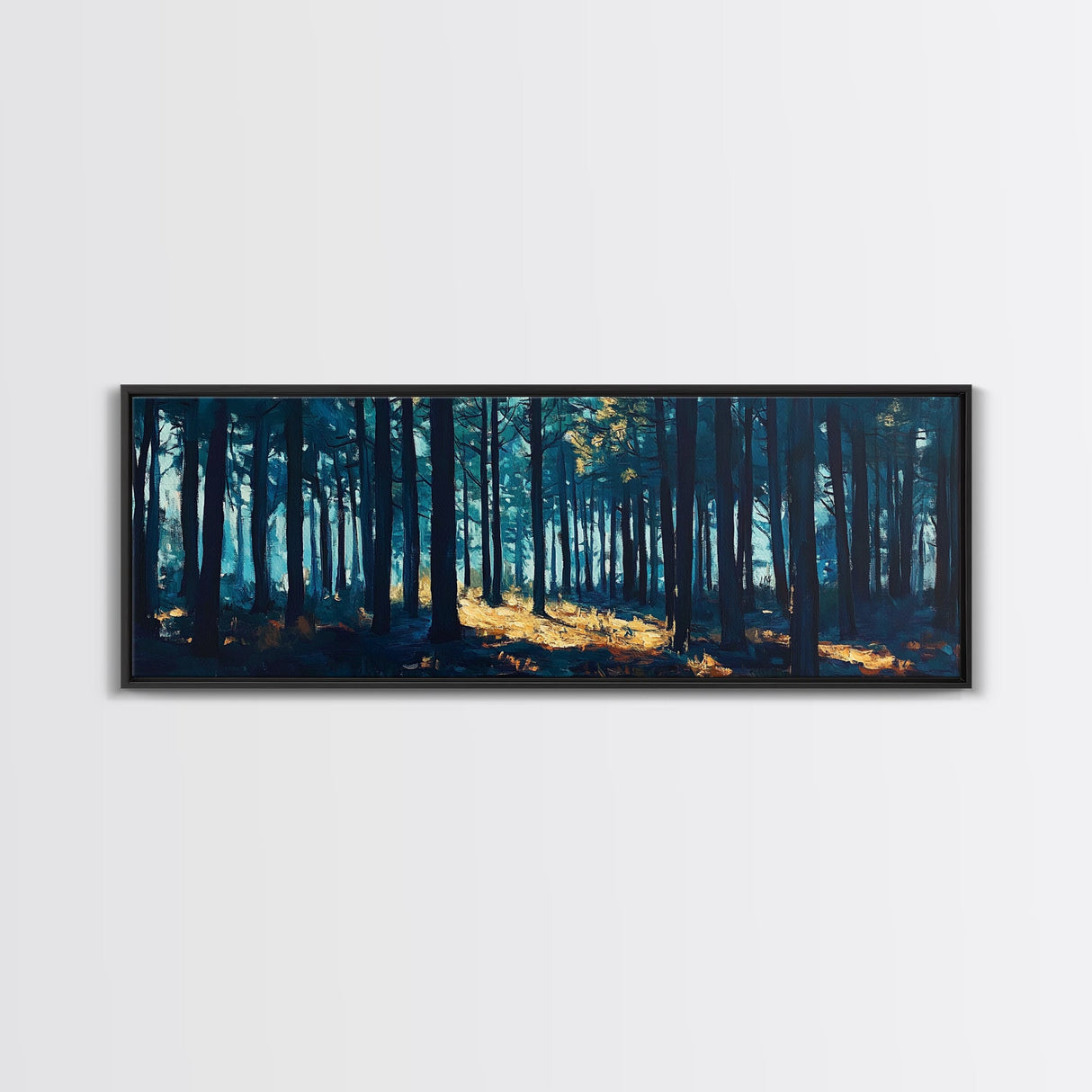 Enchanted Forest Art Framed Canvas Print - Dark Moody Woodland Painting, Nature Wall Art, Mystical Trees, Living Room Aesthetic