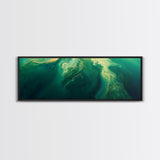 Green Abstract Swirl Framed Canvas Print - Modern Minimalist Wall Art, Deep Emerald Painting, Living Room Decor, Office Artwork