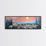 Tuscany Vineyard Painting Sunset Landscape Wall Art Rustic Countryside Decor Warm Autumn Aesthetic Dining Room