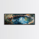 Tranquil Forest Pond Canvas Print, Rustic Nature Painting, Water Reflection Wall Art, Cabin Living Room Decor, Earthy Green Artwork