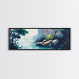 Misty Canyon River Framed Canvas Print, Serene Landscape Painting, Tranquil Nature Art, Zen Wall Decor, Bedroom Relaxation Artwork
