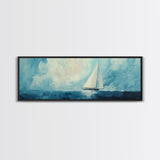 Sailboat on Open Sea Framed Canvas Print Nautical Wall Art, Ocean Painting, Coastal Home Decor, Minimalist Seascape, Beach House Art