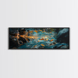 Vibrant Underwater River Scene Framed Canvas Print, Nature Wall Art, Rustic Cabin Decor, Wildlife Painting, Living Room Art