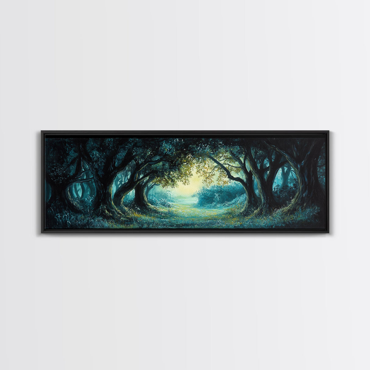Enchanted Forest Framed Canvas Print Magical Woodland Scene, Nature Wall Art, Fantasy Art, Dark Green Landscape, Home Decor