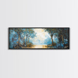 Blue Forest Path Framed Canvas Print Landscape Painting, Nature Inspired Wall Art, Rustic Home Decor, Modern Artwork