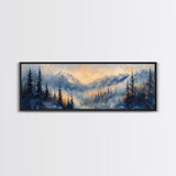 Misty Forest Sunrise Canvas Print Mountain Landscape Painting Nature Inspired Rustic Wall Art Cozy Living Room Decor Fall Aesthetic