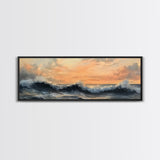 Stormy Ocean, Dramatic Sea Painting, Moody Coastal Wall Art, Nautical Decor, Canvas Print, Sunset Waves, Living Room Artwork