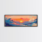 Sunset Glow, Scenic Ocean Painting, Warm Beach Art, Coastal Decor, Framed Canvas Print, Living Room Artwork, Ocean Lover Gift