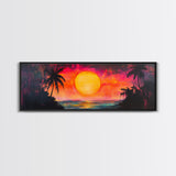 Island Sunset, Tropical Beach Painting, Palm Tree Silhouette, Paradise Art, Framed Canvas Print, Boho Style, Living Room Artwork