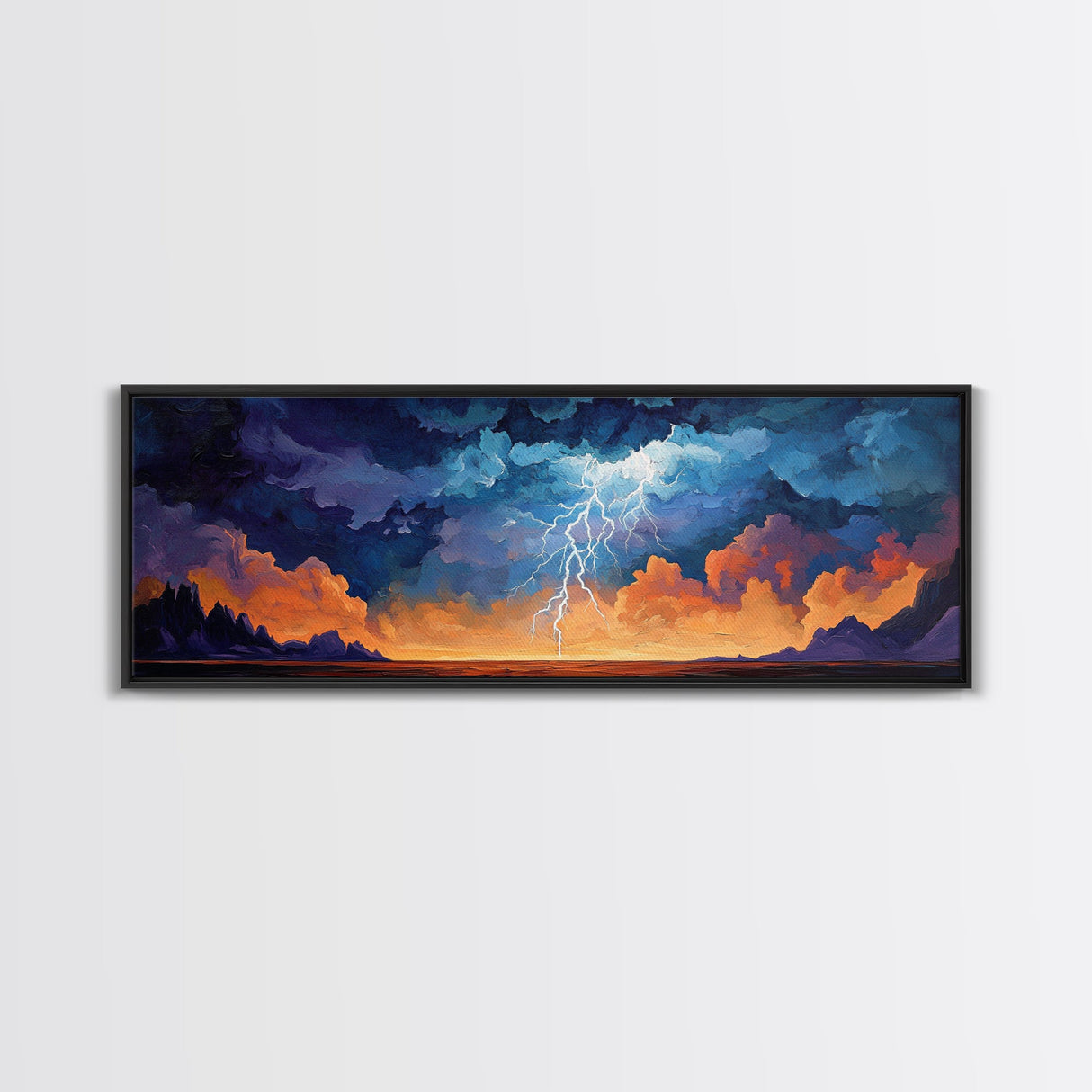Lightning, Storm, Dramatic, Skyscape, Framed Canvas Print, Abstract Landscape Art, Dark Wall Art, Office Decor, Sky Painting