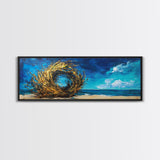 Ocean Swirl, Golden Waves, Abstract Beach Art, Framed Canvas Print, Modern Coastal Decor, Statement Wall Art, Ocean Vortex, Vibrant Blue