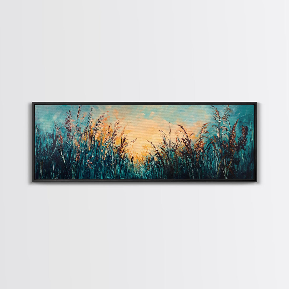 Wild Grass, Sunset Landscape Art, Serene Nature Painting, Farmhouse Wall Decor, Bedroom Wall Art, Home Print, Framed Canvas Print