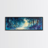 Mystical Forest, Blue Woodland Scene, Nature Art, Dark Forest Painting, Bedroom Wall Art, Canvas Print, Framed Canvas Print