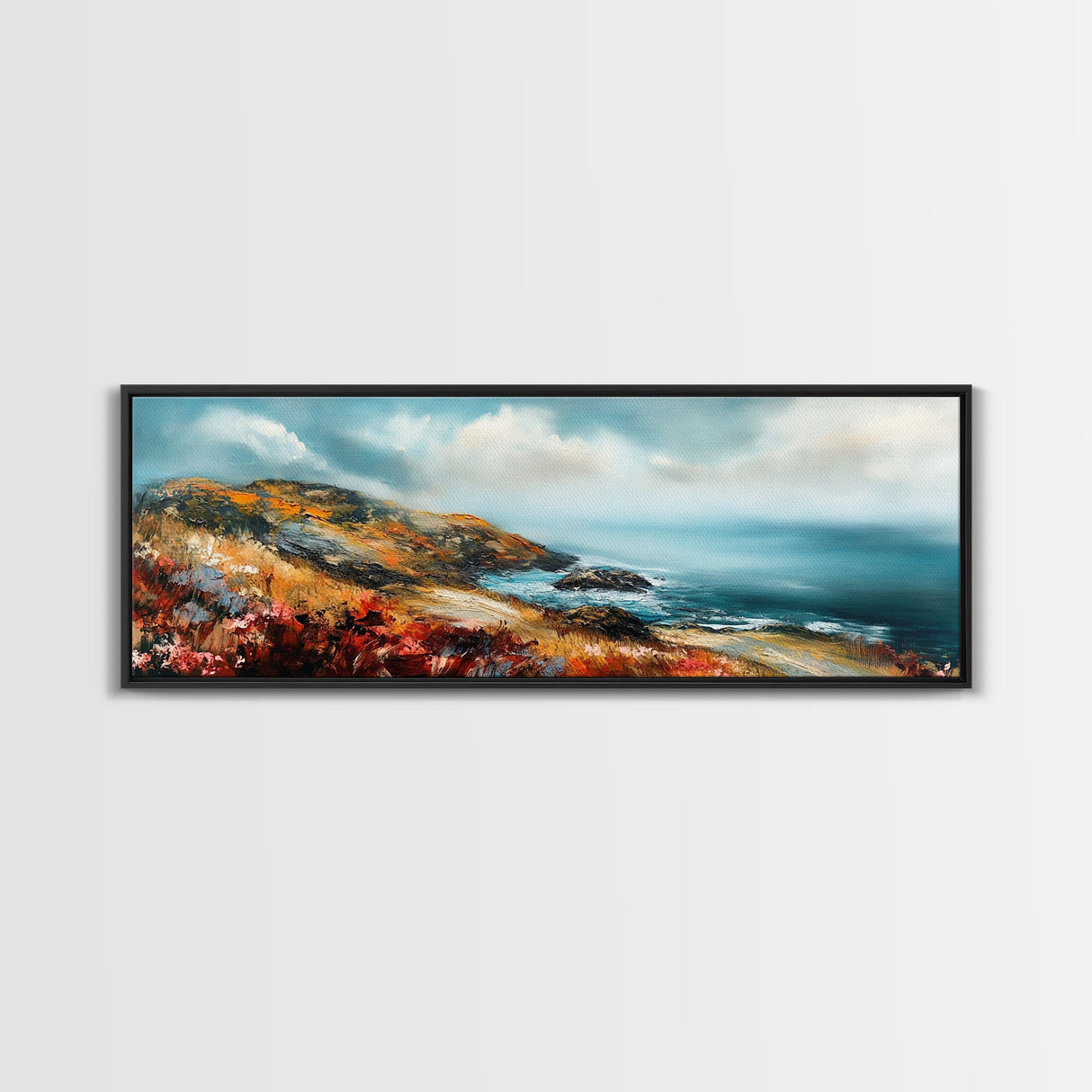 Coastal Cliffside Painting, Vibrant Seaside Landscape, Ocean Beach Art, Modern Nautical Wall Decor, Contemporary Bedroom Accent