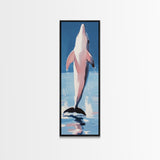 Leaping Dolphin, Ocean Wildlife, Canvas Print, Beach House Wall Art, Blue Coastal Aesthetic, Marine Life Art, Living Room Decor