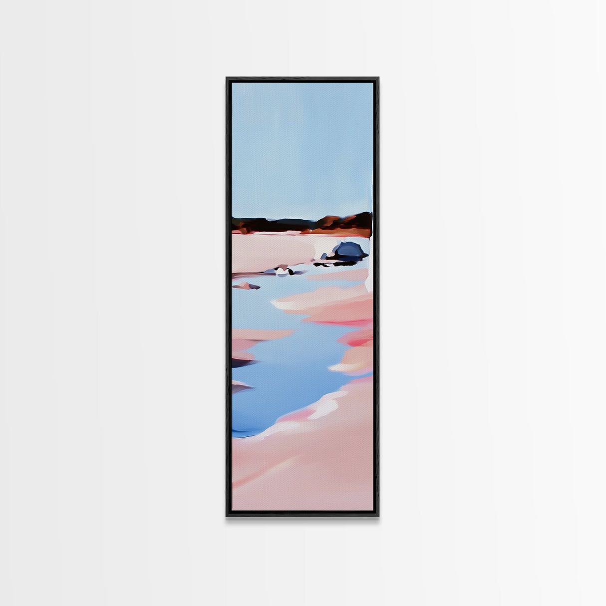 Seaside Landscape, Water Reflection, Abstract Art, Framed Canvas Print, Soft Pastel Colors, Modern Coastal Decor, Serene Wall Art
