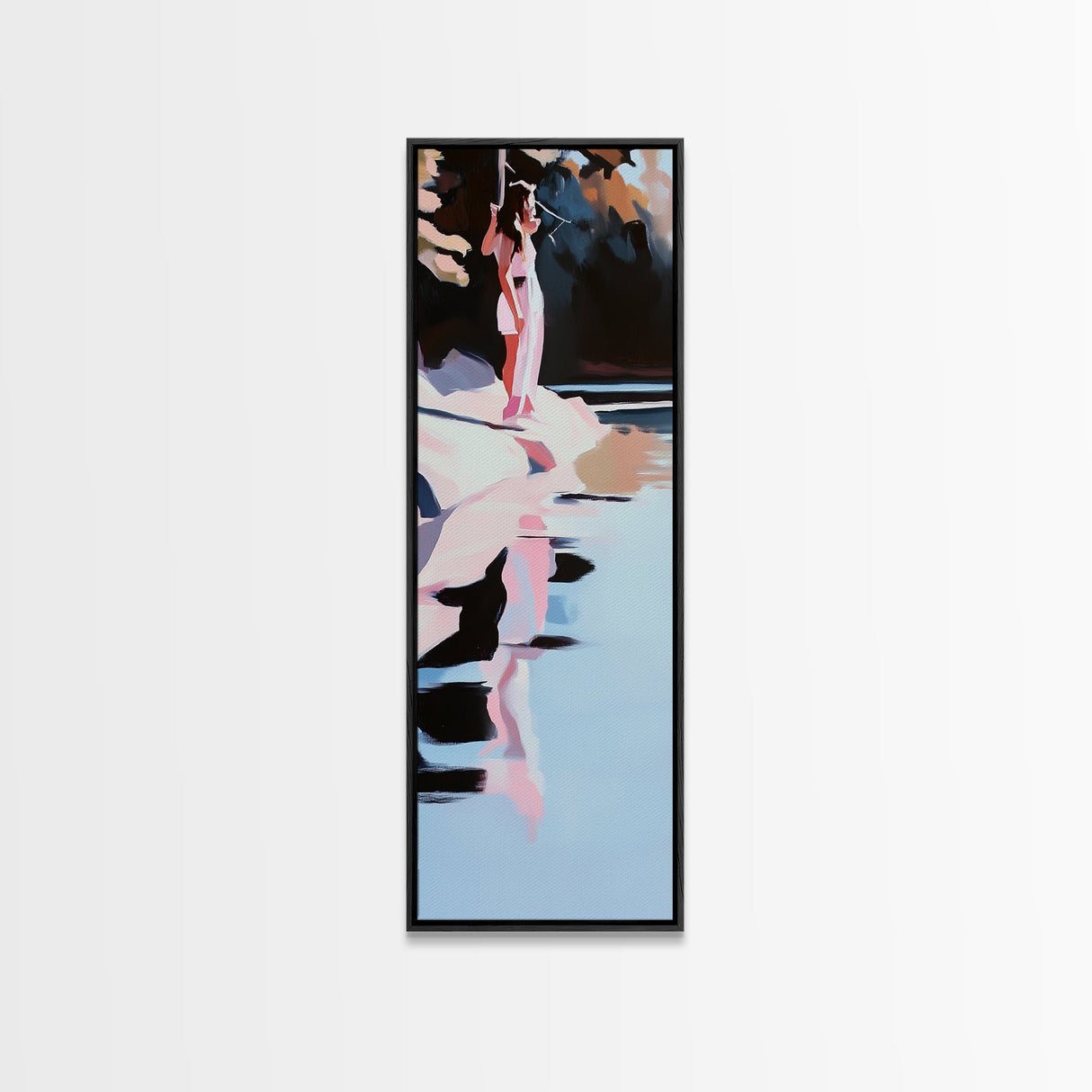 Serene Woman Reflection, Modern Canvas Print, Minimalist Wall Art, Feminine Decor, Living Room Art, Soft Pink Artwork, Boho Aesthetic