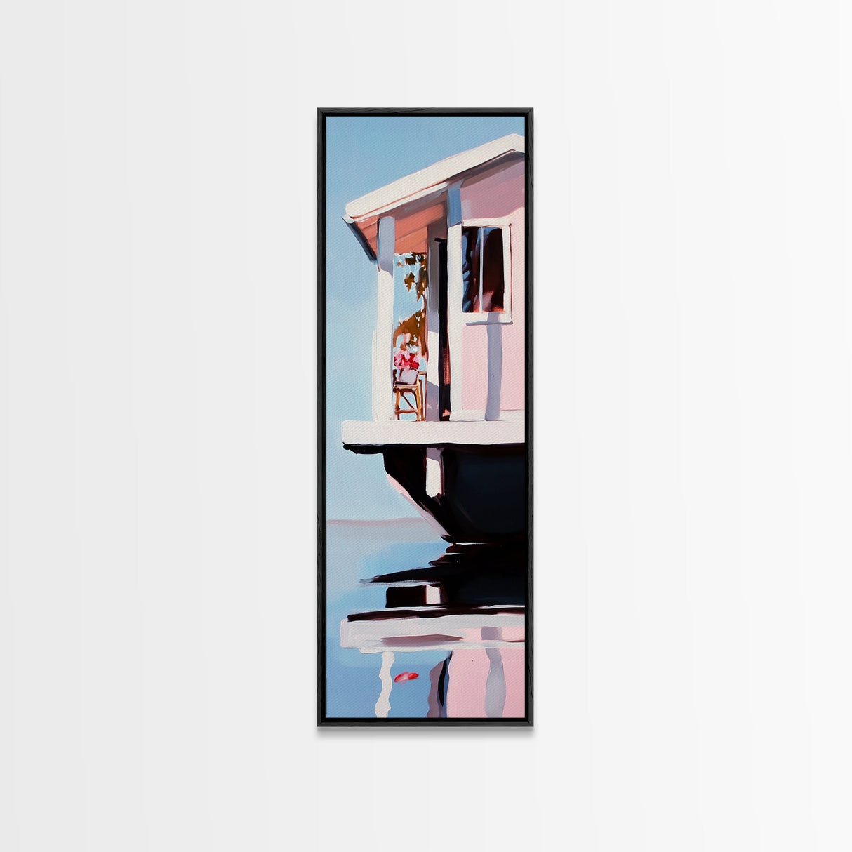 Houseboat Reflection, Nautical Canvas Print, Modern Coastal Wall Art, Serene Home Decor, Minimalist Living Room Artwork, Ocean Aesthetic
