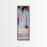 Palm Tree Getaway, Tropical Beach, Coastal Aesthetic, Framed Canvas Print, Modern Minimalist, Relaxing Home Decor, Bedroom Wall Art