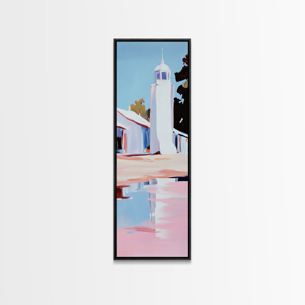 White Lighthouse, Nautical Art, Coastal Home Decor, Maritime Seascape, Soft Pastel Landscape, Relaxing Atmosphere, Framed Canvas Print