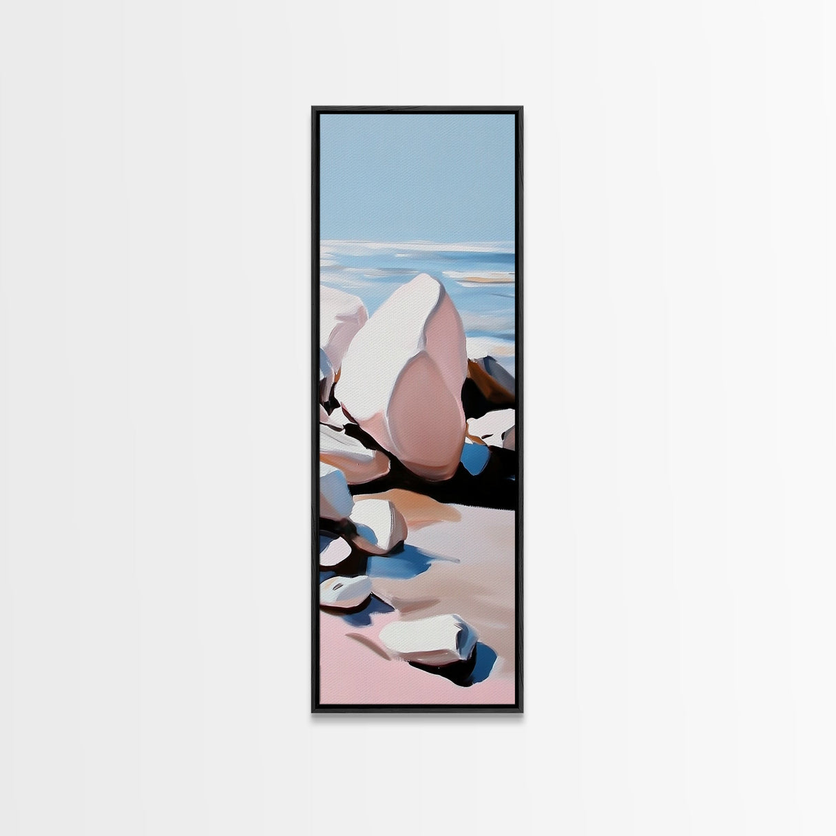 Coastal Rocks, Ocean Wall Art, Minimalist Seascape, Blue and White Decor, Beach House Aesthetic, Modern Landscape, Canvas Print