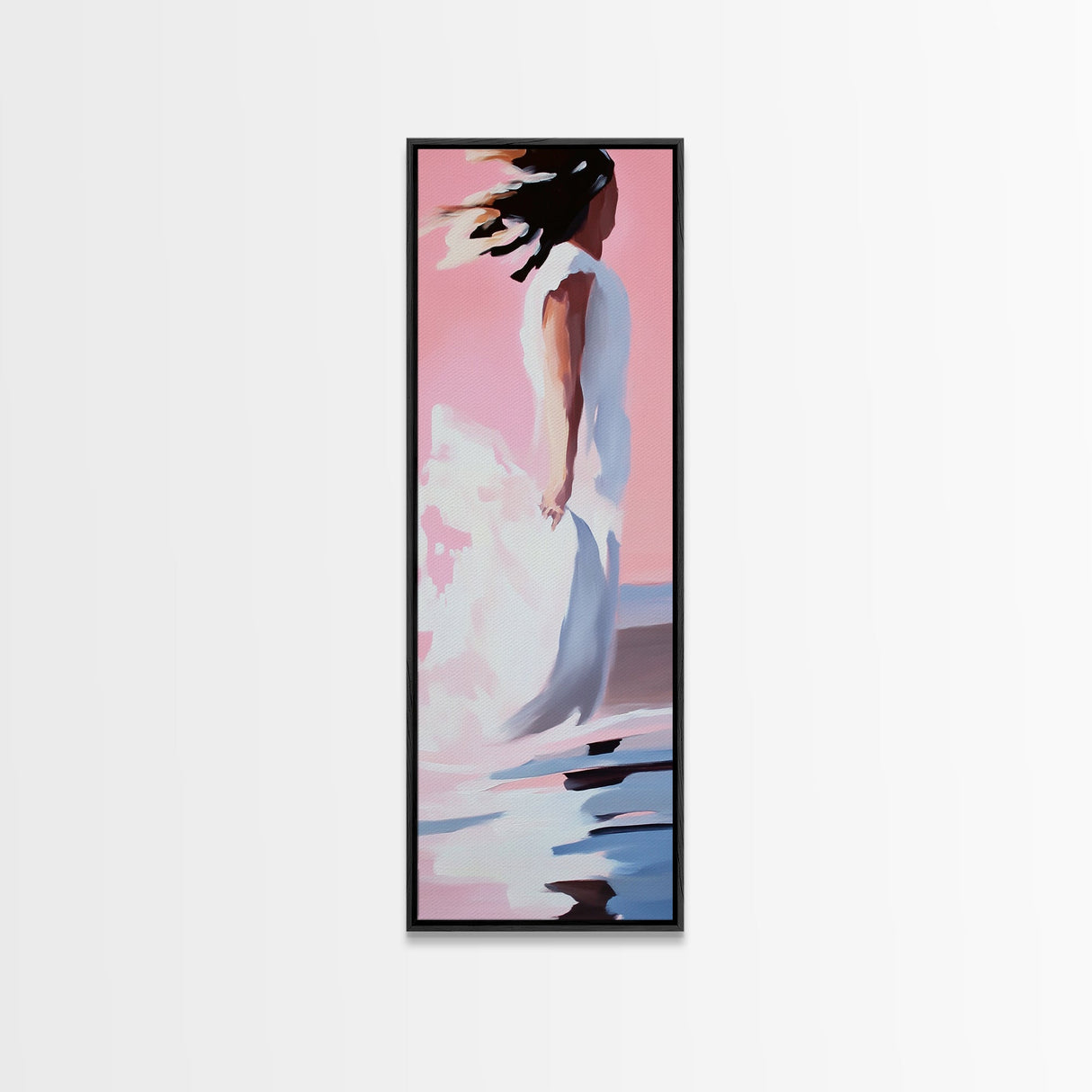 Windblown Woman, Feminine Wall Art, Dreamy Pastel Painting, Ethereal Beach Scene, Boho Chic Home, Minimalist Figure, Canvas Print